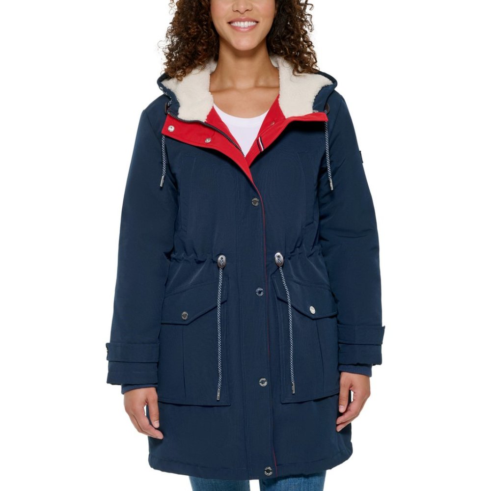 Tommy Hilfiger Ladies' Parka Jacket Cozy Lined Hood Rib Storm Cuff